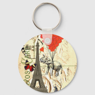 Porte-clés Éléphant vintage et ballons rouges de coeur