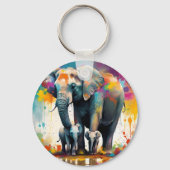 Porte-clés Éléphants Mère Et Bébés Splash De Couleur, (Recto)