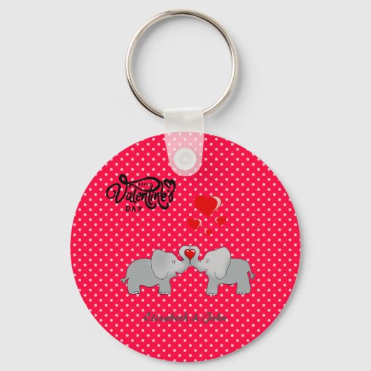 Porte-clés Éléphants Romantiques & Cœurs Rouges Sur Points (Recto)