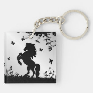 Porte-clés Élevage de l'étalon noir / Cheval sur argent