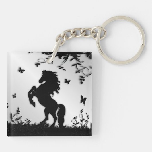 Porte-clés Élevage de l'étalon noir / Cheval sur argent (Dos)
