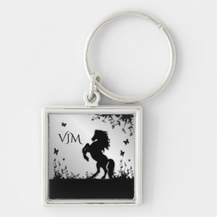Porte-clés Élevage de l'étalon noir / Cheval sur un monogramm