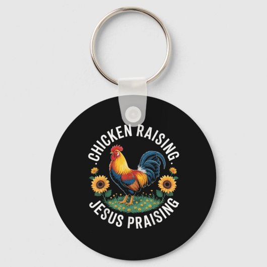 Porte-clés Élevage de poulets & Jésus Louer les femmes Ca (Recto)