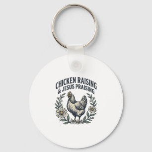Porte-clés Élevage de poulets et louange à Jésus vintage poul