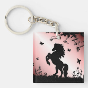Porte-clés Élevage noir stallion rose