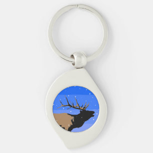 Porte-clés Elk bouillonnant en hiver - Art original de la fau
