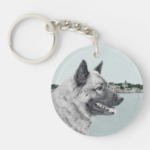 Porte-clés Elkhound norvégien à la peinture de village - Chie
