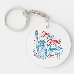 Porte-clés Elle aime Jésus et l'Amérique aussi le 4 juillet C