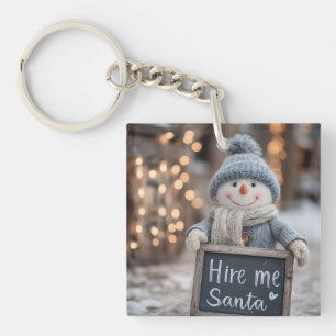 Porte-clés "Embauchez-moi Père Noël" Snowman avec une pancart