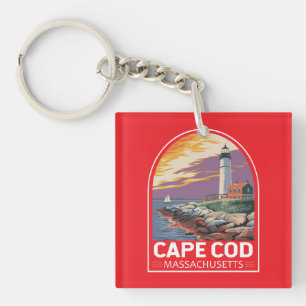 Porte-clés Emblème d'art de voyage Cape Cod Massachusetts
