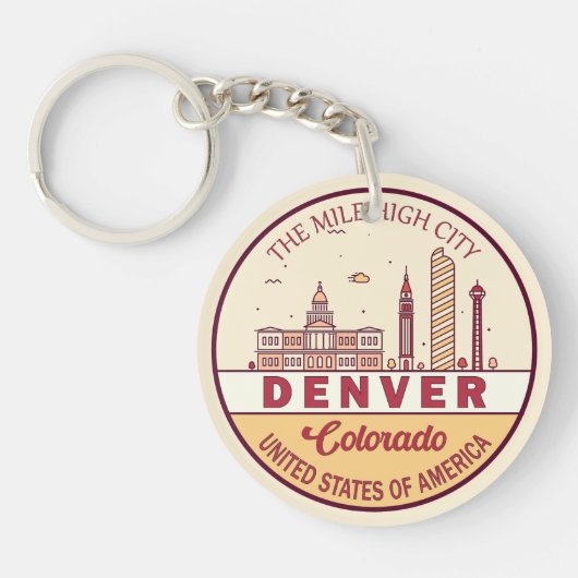 Porte-clés Emblème de Denver Colorado City Skyline (Devant)