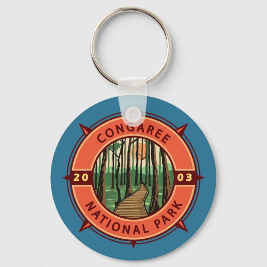 Porte-clés Emblème de la boussole rétro du parc national Cong (Recto)