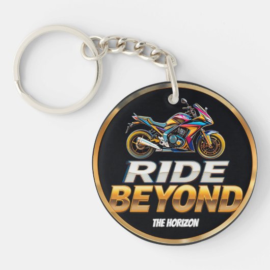 Porte-clés Emblème de moto vibrant avec éléments dorés (Devant)