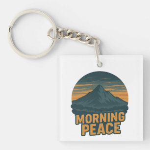 Porte-clés Emblème Rétro de Lever de Soleil sur Montagne Sere