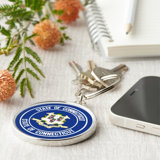 Porte-clés Emblème rond Connecticut (Côté)