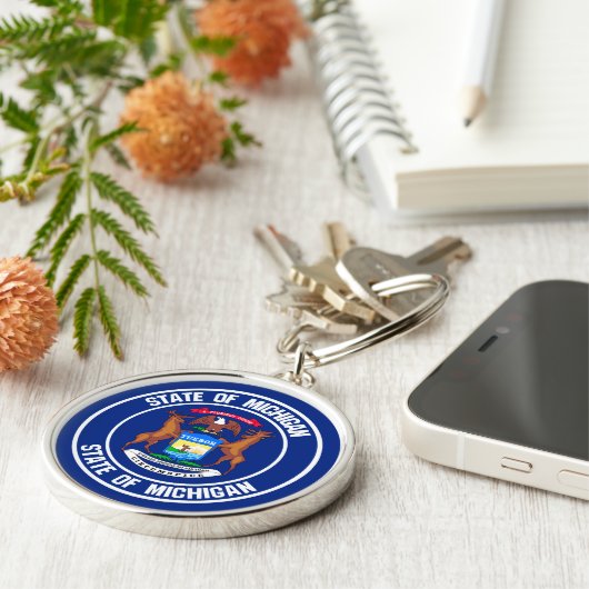 Porte-clés Emblème rond du Michigan (Côté)
