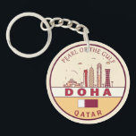 Porte-clés Emblème Skyline de Doha Qatar<br><div class="desc">Design d'art minimaliste et coloré de Doha avec monuments et monuments de la ville au Qatar.</div>