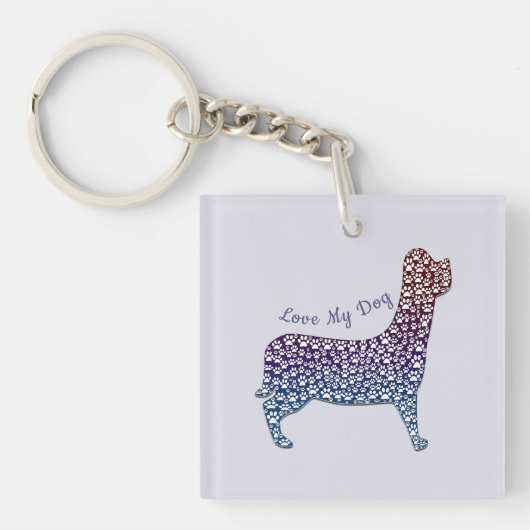 Porte-clés Embossed Indigo Gradient Paw Print Dog Outline (Devant)