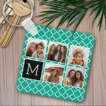 Porte-clés Emerald & Black Instagram 5 Photo Collage Monogram<br><div class="desc">Motif Quatrefoil vert et blanc - Utilisez cinq photos carrés pour créer un cadeau unique et personnel. Ou vous pouvez garder le chiot hipster et faire un gardien branché. Si vous avez besoin d'ajuster les images,  cliquez sur l'outil personnaliser pour apporter des modifications.</div>