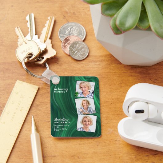 Porte-clés Emerald Green 3 Photo Funeral Cadeau Prière commém (Bureau)
