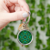 Porte-clés Emerald Green Ornate Kaleidoscope Monogram (main)