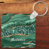 Porte-clés Emerald Green Parties scintillant Gold Nom personn (Verso)