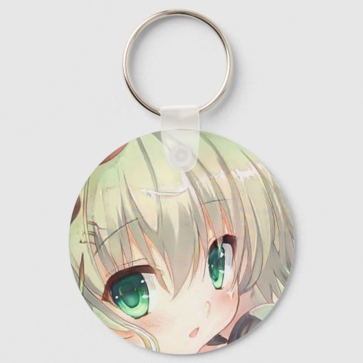 Porte-clés Emerald vert yeux jaune vert cheveux anime fille (Recto)
