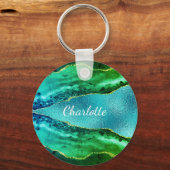 Porte-clés Émeraude vert bleu agate nom de marbre (Recto)
