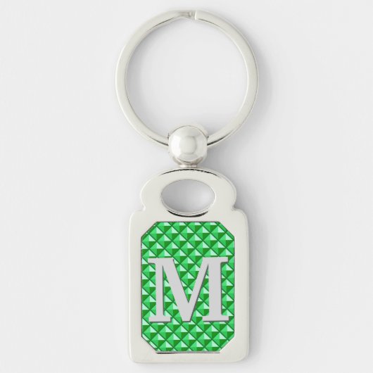 Porte-clés Émeraude vert émail grille cloutée avec monogramme (Devant)