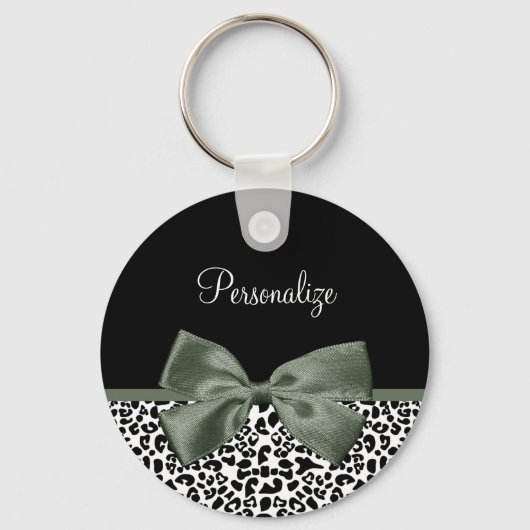 Porte-clés Empreinte de léopard animal Motif noir vert Bow (Recto)