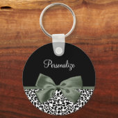 Porte-clés Empreinte de léopard animal Motif noir vert Bow (Recto)