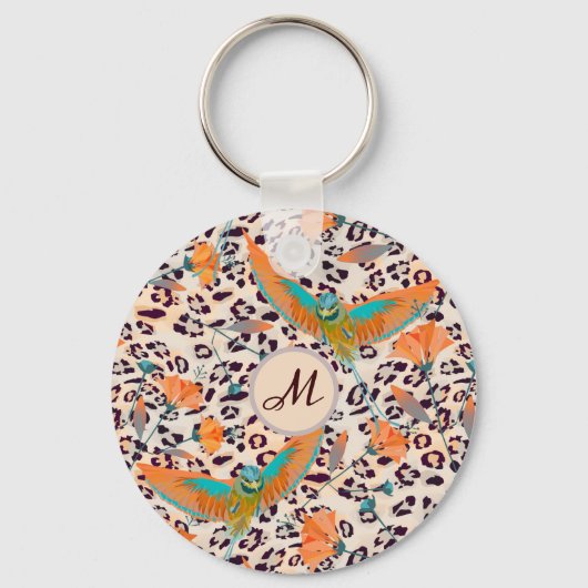 Porte-clés Empreinte de léopard branché, oiseaux de paradis (Recto)