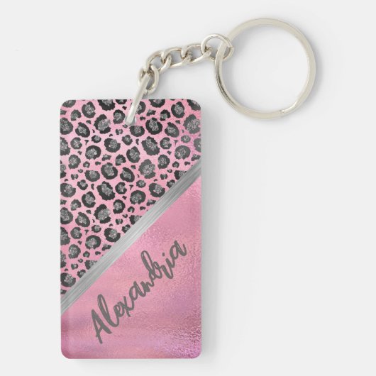 Porte-clés Empreinte de léopard brillant rose chaud Customisé (Dos)