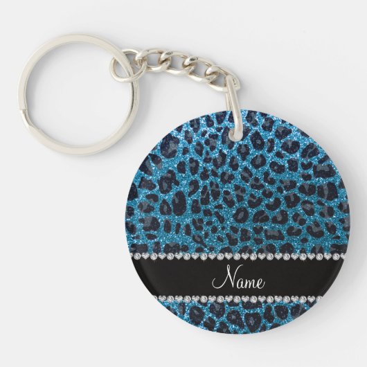 Porte-clés Empreinte de léopard de parties scintillant bleu c (Devant)