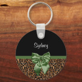 Porte-clés Empreinte de léopard élégant Elegant Green Bow et  (Recto)