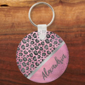 Porte-clés Empreinte de léopard Glittery sur brillant rose ch (Recto)