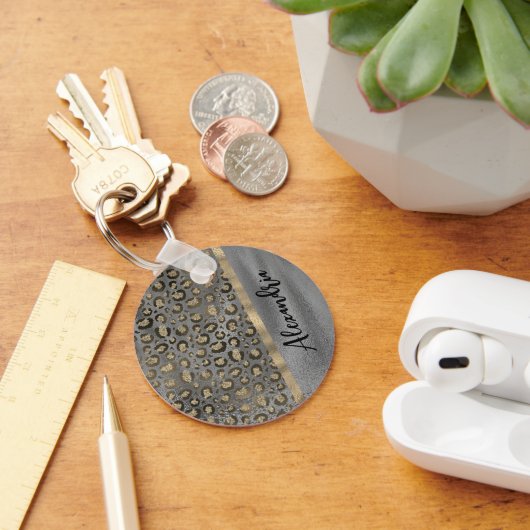 Porte-clés Empreinte de léopard Glittery sur Glossy Grey (Bureau)