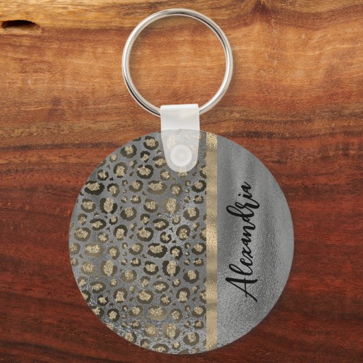 Porte-clés Empreinte de léopard Glittery sur Glossy Grey (Recto)
