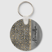 Porte-clés Empreinte de léopard Glittery sur Glossy Grey (Verso)