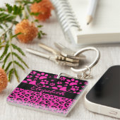 Porte-clés Empreinte de léopard rose et noir et pattes (Devant Droit)