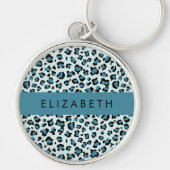 Porte-clés Empreinte de léopard, Spots, Leopard Bleu, Votre N (Devant)