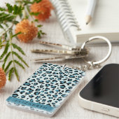 Porte-clés Empreinte de léopard, Spots, Leopard Bleu, Votre N (Devant droit)