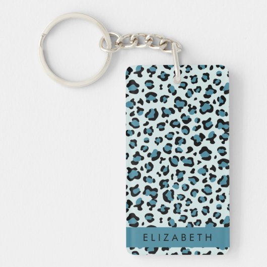 Porte-clés Empreinte de léopard, Spots, Leopard Bleu, Votre N (Devant)