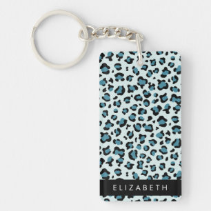 Porte-clés Empreinte de léopard, Spots, Leopard Bleu, Votre N