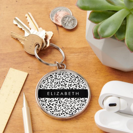 Porte-clés Empreinte de léopard, Spots, Noir Et Blanc, Votre (Bureau)