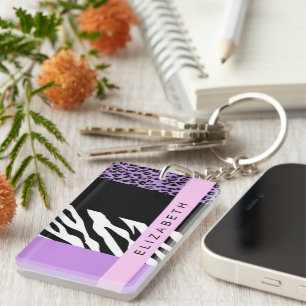 Porte-clés Empreinte de léopard, Zebra Print, Purple, Votre n