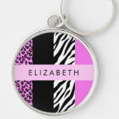 Porte-clés Empreinte de léopard, Zebra Print, Rose, Votre nom (Devant)