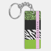 Porte-clés Empreinte de léopard, Zebra Print, Vert, Votre nom (Devant gauche)