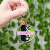 Porte-clés Empreinte de léopard, Zebra Print, Vert, Votre nom (Main)