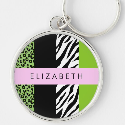 Porte-clés Empreinte de léopard, Zebra Print, Vert, Votre nom (Devant)